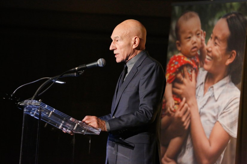 NEW YORK, NY - NOVEMBER 04:  Sir Patrick Stewart speaks onstage at the Annual Freedom Award Benefit hosted by the International Rescue Committee at the Waldorf Astoria Hotel on November 4, 2015 in New York City.  (Photo by Brian Ach/Getty Images for International Rescue Committee)